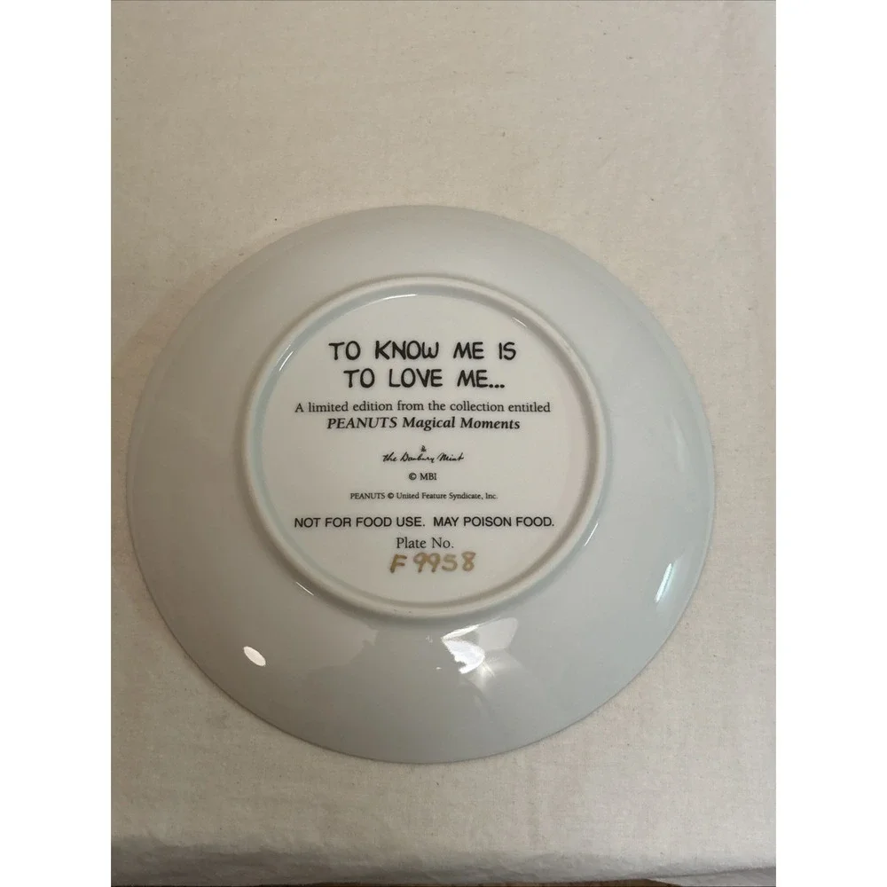 Danbury Mint Peanuts To Know Me Is To Love Me Collector Plate F9958 8in